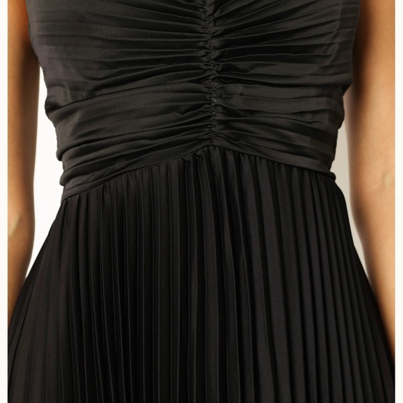 Petal and Pup Pleated Black Satin Dress - Picture 4 of 4